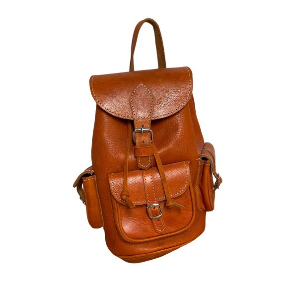 FAUX LEATHER BACKPACK PURSE ORANGE BUCKLE POCKETS ADJUSTABLE WESTERN COWGIRL - Picture 1 of 9